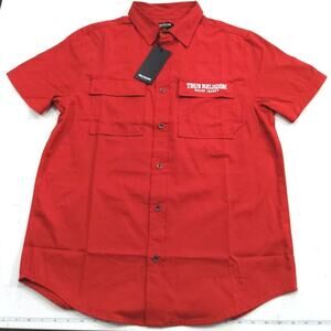 True Religion NTW red short sleeve button down shirt mens size S streetwear bold